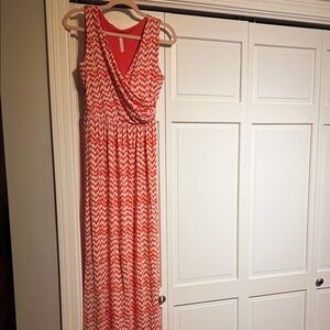 Gilli Orange and White Chevron Maxi Dress with Surplice Neck